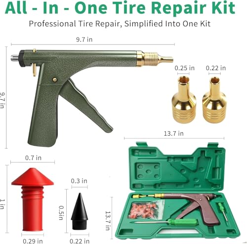 Tire Repair Gun Kit with 16 Mushroom Plugs and Tire Patches | Mushroom Repair Units for Tubeless Tire Puncture and Patch Applications