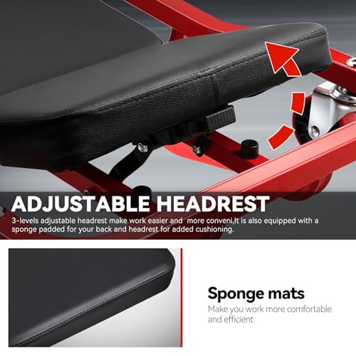 Auto Dynasty Universal 42" L X 18" W Red for Under Car Repair Vehicle SUV Truck Pickup Adjustable Creeper with Padded Headrest + Casters - color: Red