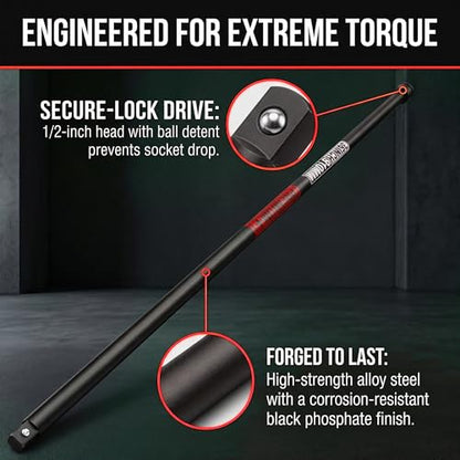 1/2" Drive Impact Extension Bar, 36 Inch Length Socket Extension, CR-V Steel, Narrow and Deep Areas in Automobile Maintenance, Mechanical Assembly or Industrial Operations - size: 1/2" 36-Inch