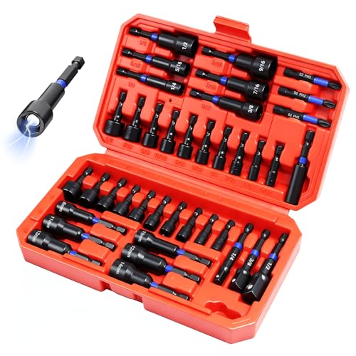 39-Piece Magnetic Nut Driver Set, Includes Metric & SAE Impact Driver Bit Set, Bit Extension & Drill Bit Adapter | 1/4" Hex Shank | Cr-V Steel, Screwdriver Bits, Bit Holder, Slotting Tool Box - size: 39-Piece Magnetic Nut Driver Set