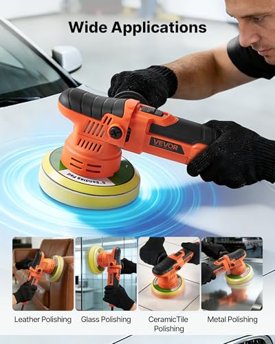 VEVOR Car Buffer Polisher, 6-Inch Dual Action Polisher Buffer Waxer, 650W 6 Variable Speeds 2000-6800RPM Random Orbital Polisher Kit for Cars Detailing, Waxing, Polishing - size: 6"