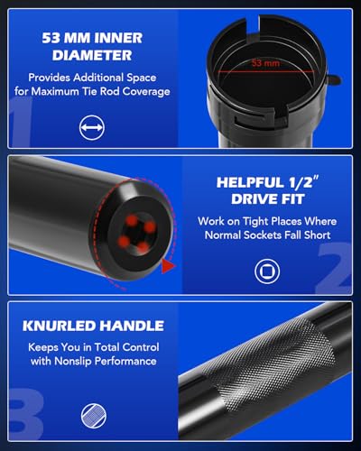Orion Motor Tech Inner Tie Rod Removal Tool Kit, Inner Tie Rod Tool for Tie Rod Removal and Installation, Master Inner Tie Rod Tool Set with 12 Crowfoot Adapters 1/2 Inch Drive Tube and Tool Case (BK) | Master Inner Tie Rod Tool Set with 12 Crowfoot Adapt