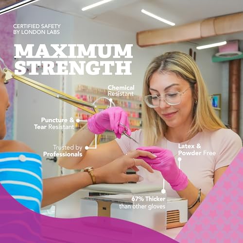 London Labs 4 Mil – Fuchsia Pink Nitrile Gloves – Disposable Latex Free & Powder Free– Chemical Resistant, Pink Rubber Gloves - size: Medium, style: 1 Pallet (105 Cases)