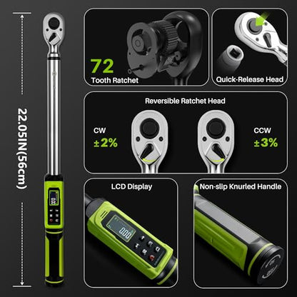 1/2" Digital Torque Wrench Set-3.8-250.8Ft.Lb for Car Auto Trucks | Electric Torque Wrench 1/2 Drive, Vibration Buzzer LED Indicator,±2% Accuracy Five Units for DIYers RV Owners Farmers - style: 1/2" 3.8-250.8Ft.Lb Set