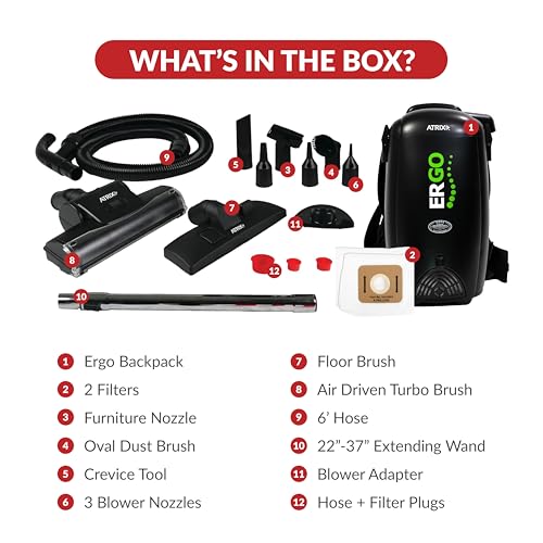 Atrix Ergo Backpack Canister Vacuum, Portable Cleaner with Attachments for Professional and Residential Use, VACBP1 Standard Bundle - size: Standard Bundle