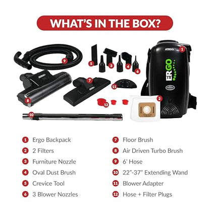 Atrix Ergo Backpack Canister Vacuum, Portable Cleaner with Attachments for Professional and Residential Use, VACBP1 Standard Bundle - size: Standard Bundle