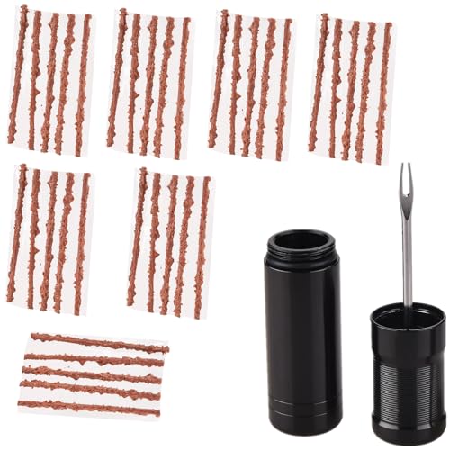Tubeless Bike Tire Repair Kits for Road Bicycle and Mountain Bike MTB Tires | 1 Repair Tool and 7 Bacon Strips | Includes Storage Canister Plugger Tool with Plugs