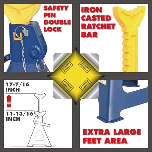 STRONGHOLD 3-Ton (6,000 LB) Safety Pin Ratchet Jack Stands – Heavy-Duty Steel Construction | Enhanced Safety Locking Pin | Sold as a Pair
