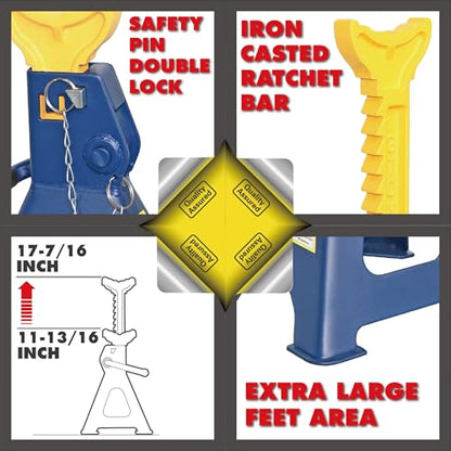 STRONGHOLD 3-Ton (6,000 LB) Safety Pin Ratchet Jack Stands – Heavy-Duty Steel Construction | Enhanced Safety Locking Pin | Sold as a Pair