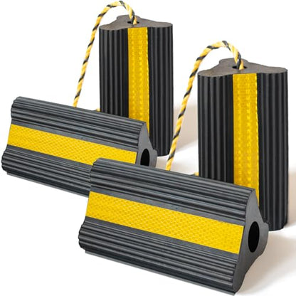 Wheel Chocks RV Trailer, Heavy-Duty Rubber, 8mm Teeth, Non-Slip Base, Wheel Chocks for RVs, Camper, Trailers, Boats, Cars, SUVs, ATVs, Aircraft Tire Stopper, Travel Trailer Stoppers, 2 Pairs (4 Count)