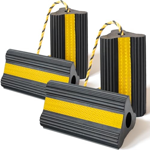 Wheel Chocks RV Trailer, Heavy-Duty Rubber, 8mm Teeth, Non-Slip Base, Wheel Chocks for RVs, Camper, Trailers, Boats, Cars, SUVs, ATVs, Aircraft Tire Stopper, Travel Trailer Stoppers, 2 Pairs (4 Count)