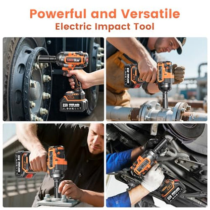 1500N.m Cordless Impact Wrench - 20V Max Brushless 1/2" Impact Gun with 2 x 4.0Ah Batteries & Fast Charger | Removes Stuck Truck Lug Nuts in Seconds | 3-Speed for Auto Repair & Heavy Duty DIY - style: 1500Nm