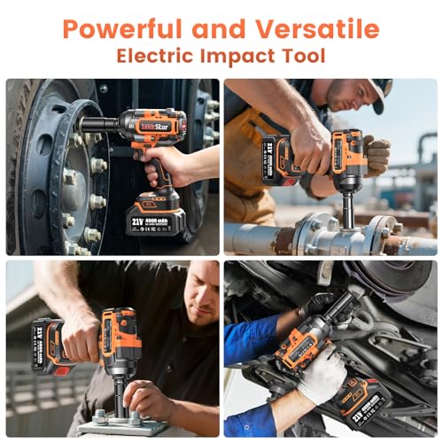 TaskStar 1500N.m 1/2" Cordless Impact Wrench for Auto Repair | 1110 ft-lbs max torque, 3-speed Mode, 21V 2×4.0Ah batteries & charger, 4 sockets, LED, impact gun for trucks/heavy equipment - style: 1500Nm