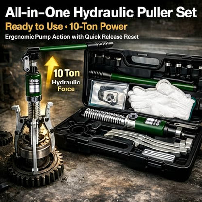 10-Ton Hydraulic Gear Puller with 2 & 3 Jaw 10" Reach | For mechanics, removes bearings, hubs, gears and pulleys with convertible 2 or 3 jaws and 10-ton force. - size: 10 inch JAW