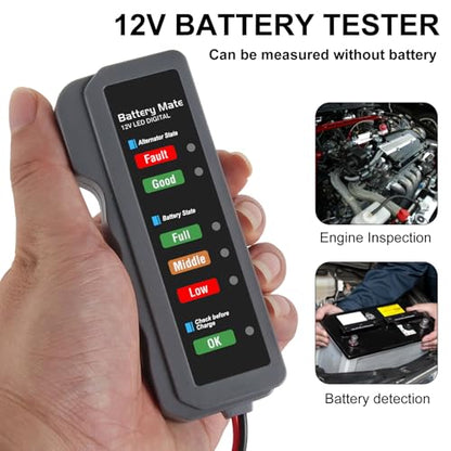 2Pcs 12V Car Battery Tester and Alternator Tester 12 Volt Automotive Battery Analyzer, Charging System Checker with LED Indicator for Cars, Trucks