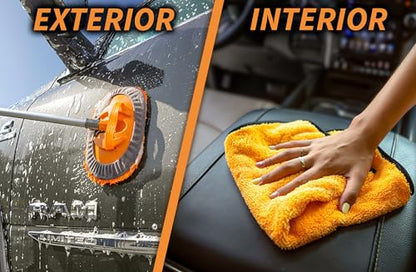 Car & RV Wash Brush Kit with 48-144״ Long Extendable Handle | Car, Truck Washing Kit with Microfiber Car Mop, Soft Washing Brush, Window Squeegee, Mitt, The Ultimate RV-Wash Cleaning Kit