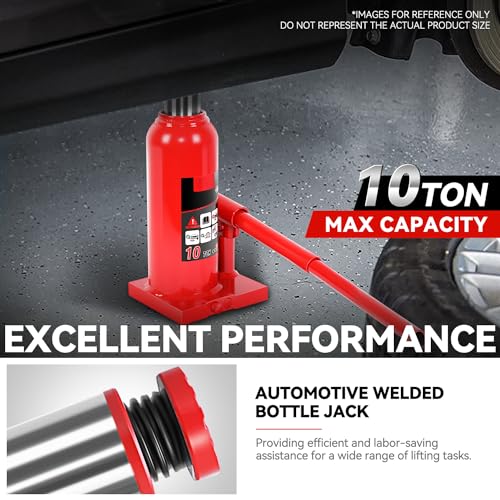 Auto Dynasty 10 Ton Hydraulic Bottle Jack, Automotive Welded Bottle Jack for Car, Pickup Truck, RV, Auto Repair, 9" to 18" Lifting Range (Red) - color: Red, size: 10 Ton