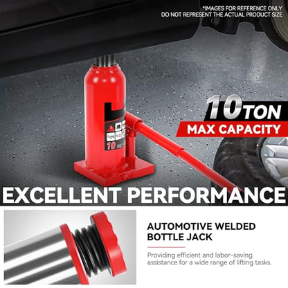 Auto Dynasty 10 Ton Hydraulic Bottle Jack, Automotive Welded Bottle Jack for Car, Pickup Truck, RV, Auto Repair, 9" to 18" Lifting Range (Red) - color: Red, size: 10 Ton