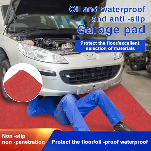 Extra Large Garage Flooring Oil Spill Mat Absorbent Floor Mats Under Car, Red Garage Carpet Parking Rug for Oil Drip Change, Waterproof Non Slip Covering 7.4x17ft