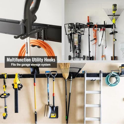 Aking Ace Wall Mount Tool Storage Rack, Heavy Duty Garage Storage Tool Organizer, Garden Tool Wall Hooks and Hangers, Hold Up to 350lbs (Black 6pcs) - size: 32inch