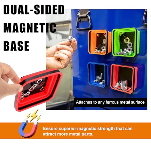 Yourkar 2 PCS Collapsible Magnetic Parts Tray, 4.5 Inch Foldable Magnetic Square Silicone Tray, Tool Tray Set with Double-Sided Magnetic Base for Screw Bolts Nuts Pins, Car Accessories (Green+Red) - color: Green+Red, 2 PCS