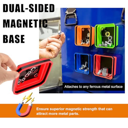 Yourkar 2 PCS Collapsible Magnetic Parts Tray, 4.5 Inch Foldable Magnetic Square Silicone Tray, Tool Tray Set with Double-Sided Magnetic Base for Screw Bolts Nuts Pins, Car Accessories (Green+Red) - color: Green+Red, 2 PCS