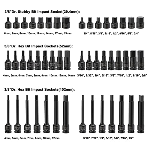 CASOMAN 84 Pieces 3/8" Dr. Master Hex & Torx Bit Impact Socket Set, CR-MO, SAE/Metric, Impact Grade, 3/8" Drive Allen Bit Socket Set