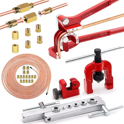 Tnisesm 3/16Inch Brake Line kit Include Copper-Plated Brake Lines with Fitting (16Pcs Fittings,2Pcs Unions+4Pcs Nut) Brake line Bender Single Flare Tool,Cutter 3/16Inch Brake line kit - style: 3/16 Gold Brake Line Kit with Tube Bender