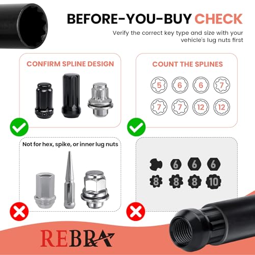 6 & 7 Spline Socket Set with Lock Key - Locking Lug Nut Removal Tool for Aftermarket Wheel Installation & Removal (16-Piece)