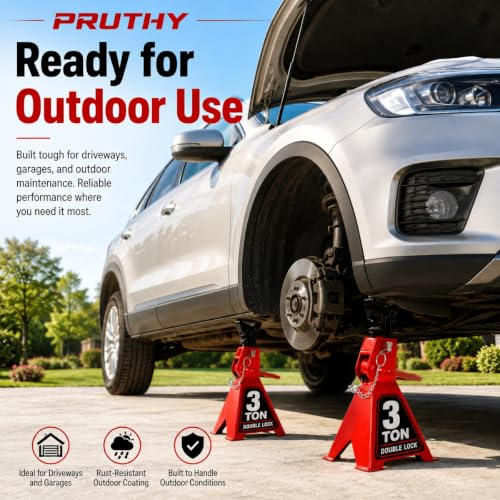 Jack Stands, 3 Ton (6,000 lbs) with Double Locking Pins Capacity Car Jack Stand, Adjustable Height for Lifting SUV Pickup Truck Car and UTV/ATV Heavy Duty Steel Car Lift, 1 Pair Red - color: Red