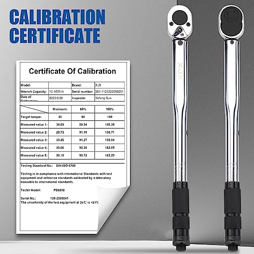 XJX 1/2-Inch Drive Click Torque Wrench Set, 10-160FT-LB/13.6-217.1Nm Torque Wrench