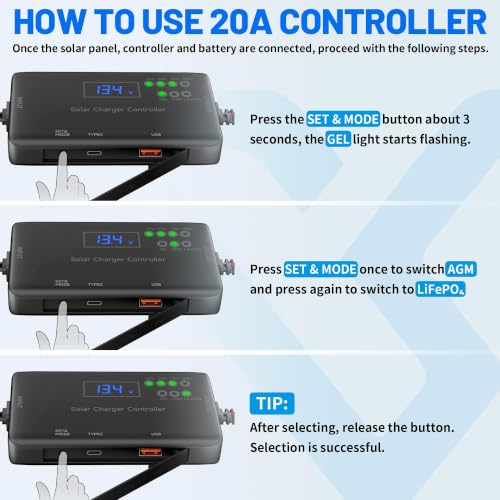 Voltset 100W Solar Panel Kit - 12V Solar Battery Charger with 20A Smart Charge Controller - Monocrystalline Solar Trickle Charger for RV Battery Car Boat Marine Trailer Camper and Off Grid System - size: 100W Kit