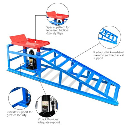 Car Ramps for Oil Changes Vehicle Ramps for Garage 2 Ton (4500 lb) Lifting Capacity, Nestable & Portable Auto Service Ramp （Red Blue） - color: Red Blue