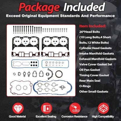 LU3 4.3L OHV Full Gasket Set with Head Bolts For Chevy/GMC 2007-2014 | Fit For Chevy Express Silverado 1500 Silverado 1500 Classic GMC Savana 1500 Sierra 1500 Sierra 1500 Classic - color: For GM 4.3L 2007-2014