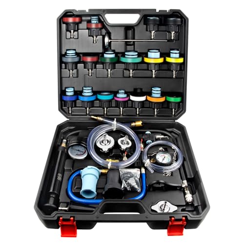 LLNDEI Coolant Radiator Pressure Tester Kit 28PCS Radiator Pressure Tester Pneumatic Vacuum Cooling System Purge Refill Leak/Refiller Set, Universal Automotive Domestic/Import Vehicles, Motorcycle