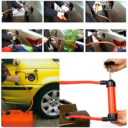 US Manual Oil Pump Siphon Oil Gas Pump Portable Liquid Air Fuel Fluid Tool Transfer Pump Kit Car Manual Hand Gas Oil Liquid Syphon Transfer Pump for Auto Oil Water Transfer(Suit,Gules)