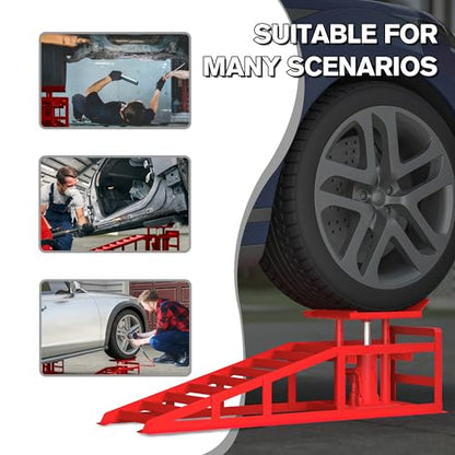 2 Pack Hydraulic Car Ramps 5T 11000LBS Capacity, Heavy Duty Steel Automotive Vehicle Ramps, Low Profile Portable Car Lift Service Ramps Truck Trailer Garage (Red, 45.5") - color: Red