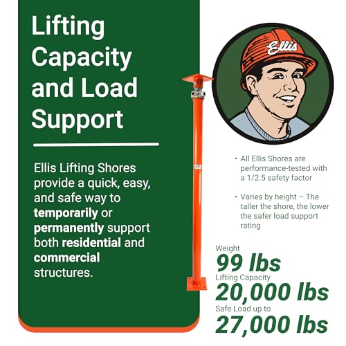 ELLIS Heavy-Duty Adjustable Steel Shore - Basement House Jack for Floor Leveling, Foundation, Beams & Concrete Bracing - 27,000 lb Capacity, 103"-128" Adjustable Support - size: 103" - 128" Adj. Safe Load Capacity (27,000 lb)
