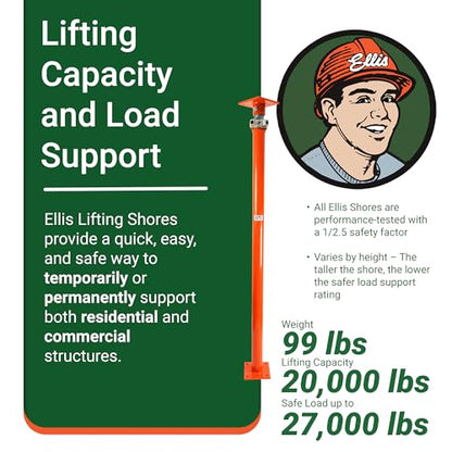 ELLIS Heavy-Duty Adjustable Steel Shore - Basement House Jack for Floor Leveling, Foundation, Beams & Concrete Bracing - 27,000 lb Capacity, 103"-128" Adjustable Support - size: 103" - 128" Adj. Safe Load Capacity (27,000 lb)