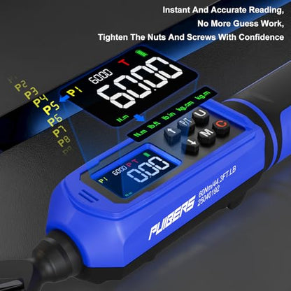 Digital Torque Wrench 3/8 Inch Drive 0.66-44.3 FT.LB (0.9-60Nm),Electronic Inch Pound Torque Wrench ±1% Accuracy 5Units,with Extension Bar 1/4" Adapter for Car,Motorcycle,Bicycle ﻿Buzzer Alarm - size: 3/8" 0.66-44.3 FT.LB