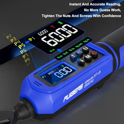 Digital Torque Wrench 3/8 Inch Drive 0.66-44.3 FT.LB (0.9-60Nm),Electronic Inch Pound Torque Wrench ±1% Accuracy 5Units,with Extension Bar 1/4" Adapter for Car,Motorcycle,Bicycle ﻿Buzzer Alarm - size: 3/8" 0.66-44.3 FT.LB