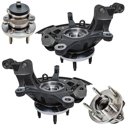 Detroit Axle - FWD Front Steering Knuckles w/Hubs + Rear Wheel Hub Bearings Replacement for 2007 2008 Ford Edge Lincoln MKX - 4pc Set - size: 4UW50470/Kit
