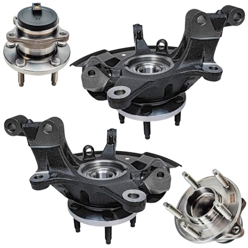 Detroit Axle - FWD Front Steering Knuckles w/Hubs + Rear Wheel Hub Bearings Replacement for 2007 2008 Ford Edge Lincoln MKX - 4pc Set - size: 4UW50470/Kit