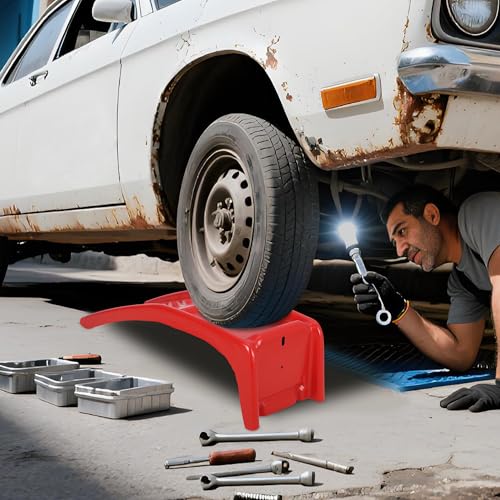 Heavy Duty Low Profile Car Ramps 8" Lift (2 Pack) - 8000LB Capacity Solid Steel Auto Ramps for Trucks, SUVs - Ideal for Oil Changes, Tire Rotation & Maintenance - 4000LB Per Ramp, Red - color: Red