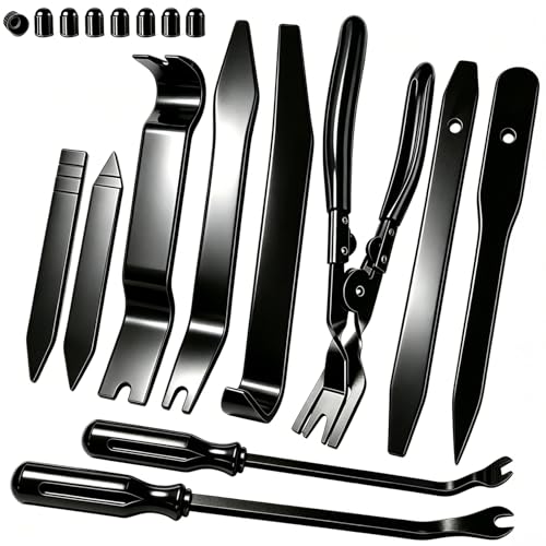 18Pcs Car Trim Removal Tool Kit Pry Tool Set, Panel Clip Pliers Door Panel Removal Tool Automotive Clip Removal Tool, Plastic Pry Tool Kit Auto with Valve Stem Caps for Car Interior Repair, Black - color: black