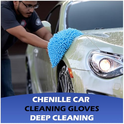 4Pcs Car Wash Mitt Microfiber Gloves Chenille Material Microfiber Towels for Car Washing Supplies Kit Scratch Free Cleaning Fluorescent Green - size: Fluorescent Green-4Pcs