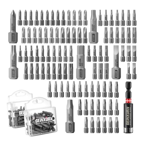 Geinxurn 101Pieces Fixedge Screwdriver Bit Set, 1Inch Magnetic S2 Alloy Steel Phillips/Slotted/Square/Torx/Hex/Security Torx Insert Power Bits Tips with Impact Bit Holder and Portable Storage Cases - style: FXMX025-101