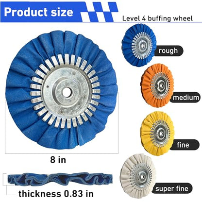 8" Airway Buffing Wheel Kit - 9Pcs Aluminum Metal Polishing Set with 5/8" Arbor Hole & Polishing Compound, Compatible with Angle Grinder for Mirror Finish