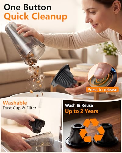 26000Pa Powerful Handheld Vacuum Cordless: 15-Min Quick Cleaning 120㎡ Rooms Portable 3H Fast Charging Dock 18-36 Min Runtime Brushless Motor - 1000mL Dust Cup One-Touch Emptying for Debris Pet Hair