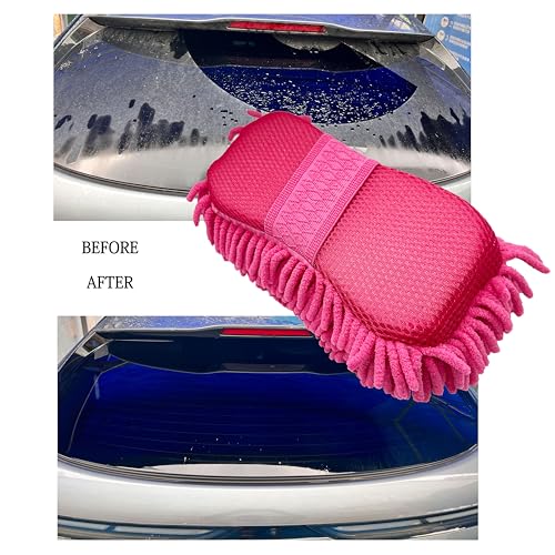 Scratch Free Chenille Microfiber Wash Mitt Car Wash Sponge for SUVs Boats - color: 2 Pack Pink